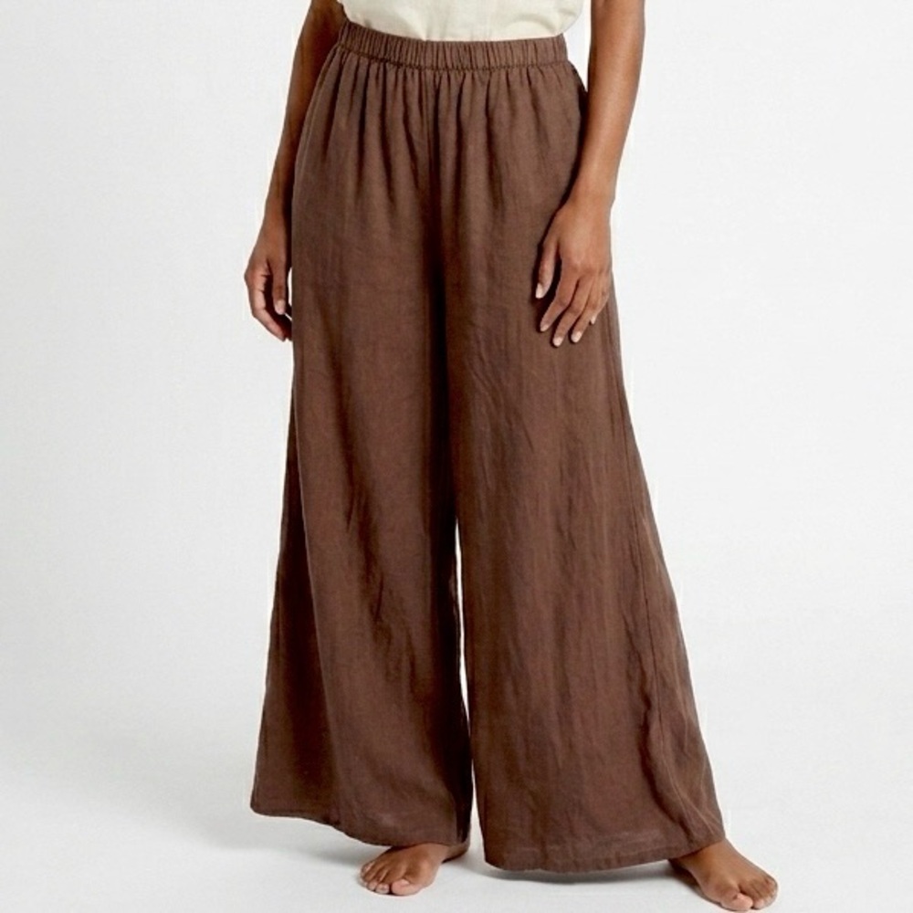 Linen Laganlook Brown Palazzo Pant Wide Leg Trouser TERZO MILLENNIO Made Italy